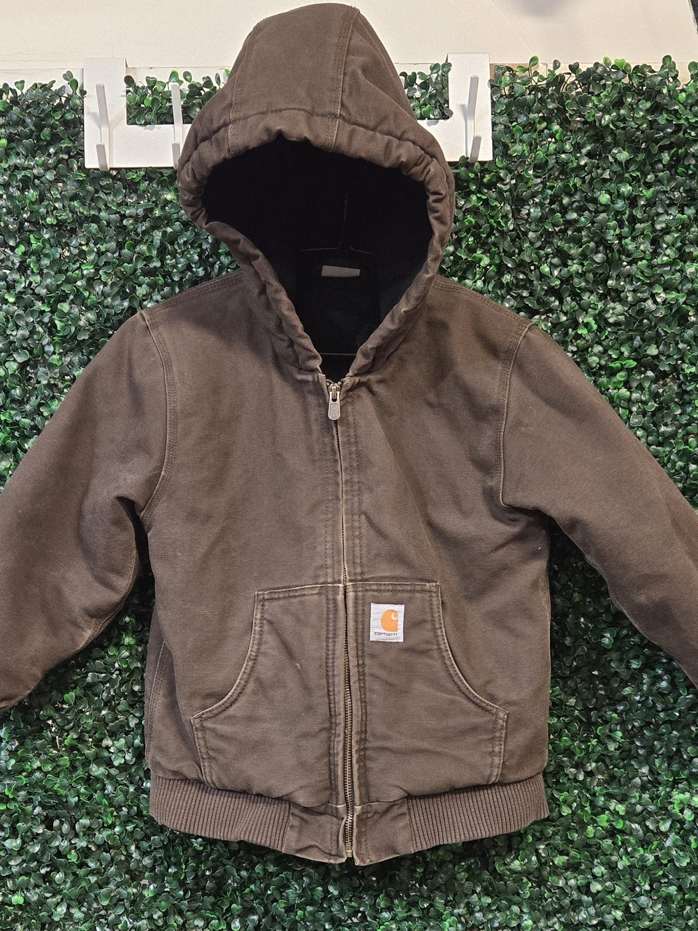 Kids Carhartt Brown Hooded Zip-Up Work Jacket